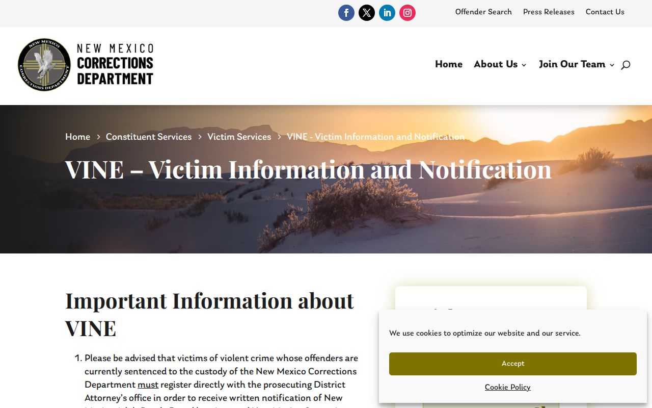 Harding County arrest records VINE custody notification source