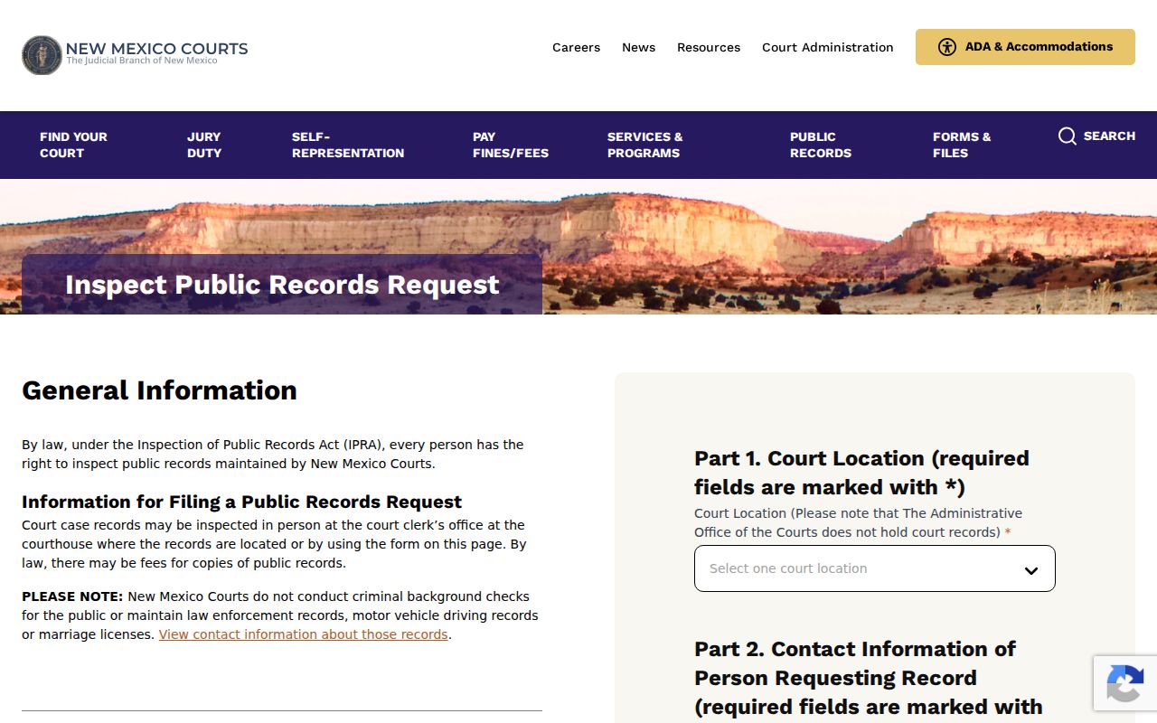 Harding County criminal court records Judiciary IPRA portal