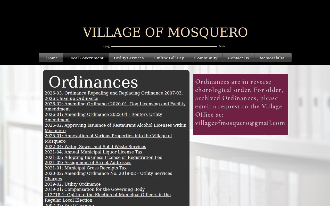 Harding County criminal case records Mosquero ordinance archive