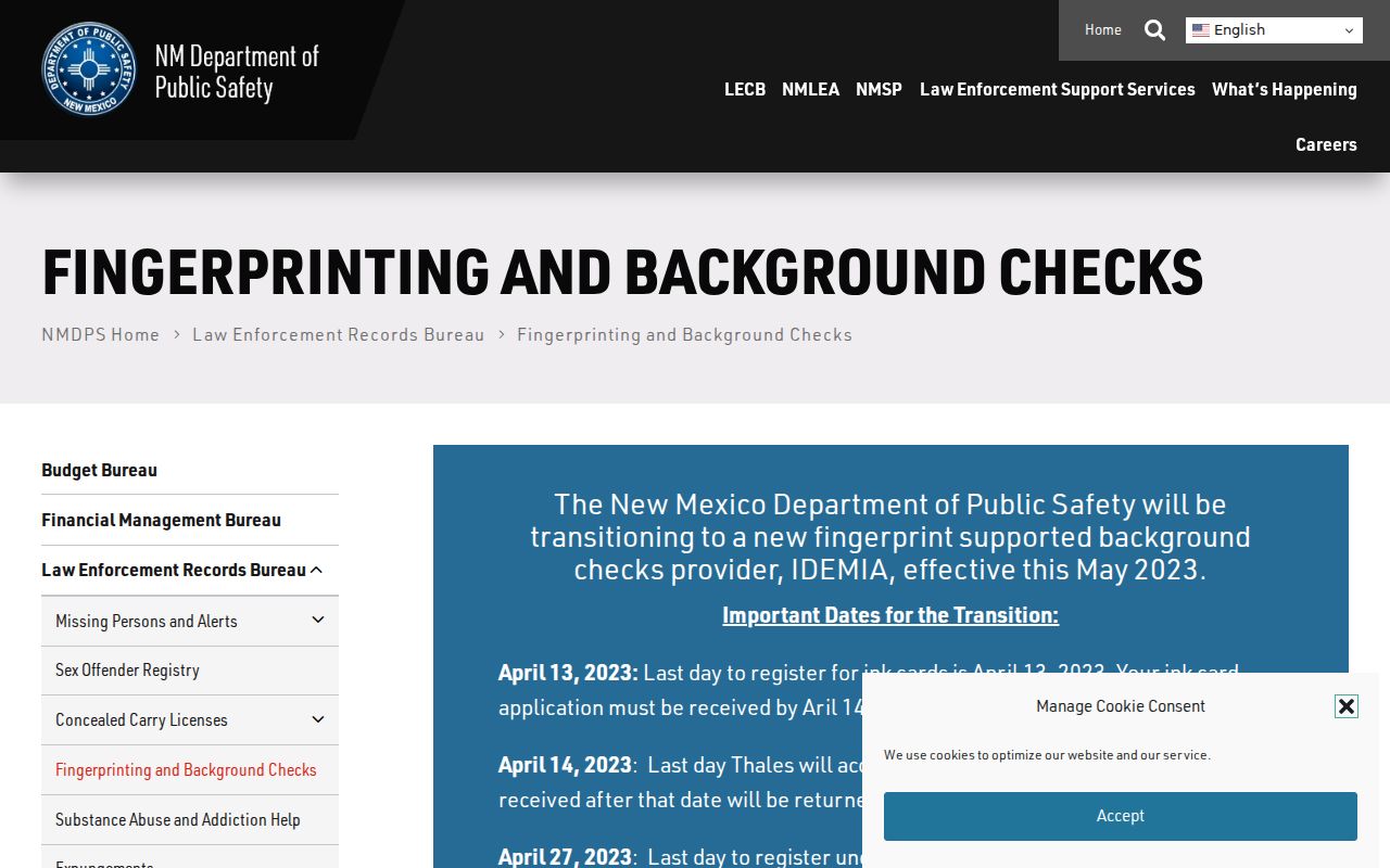 New Mexico DPS fingerprinting and background check instructions