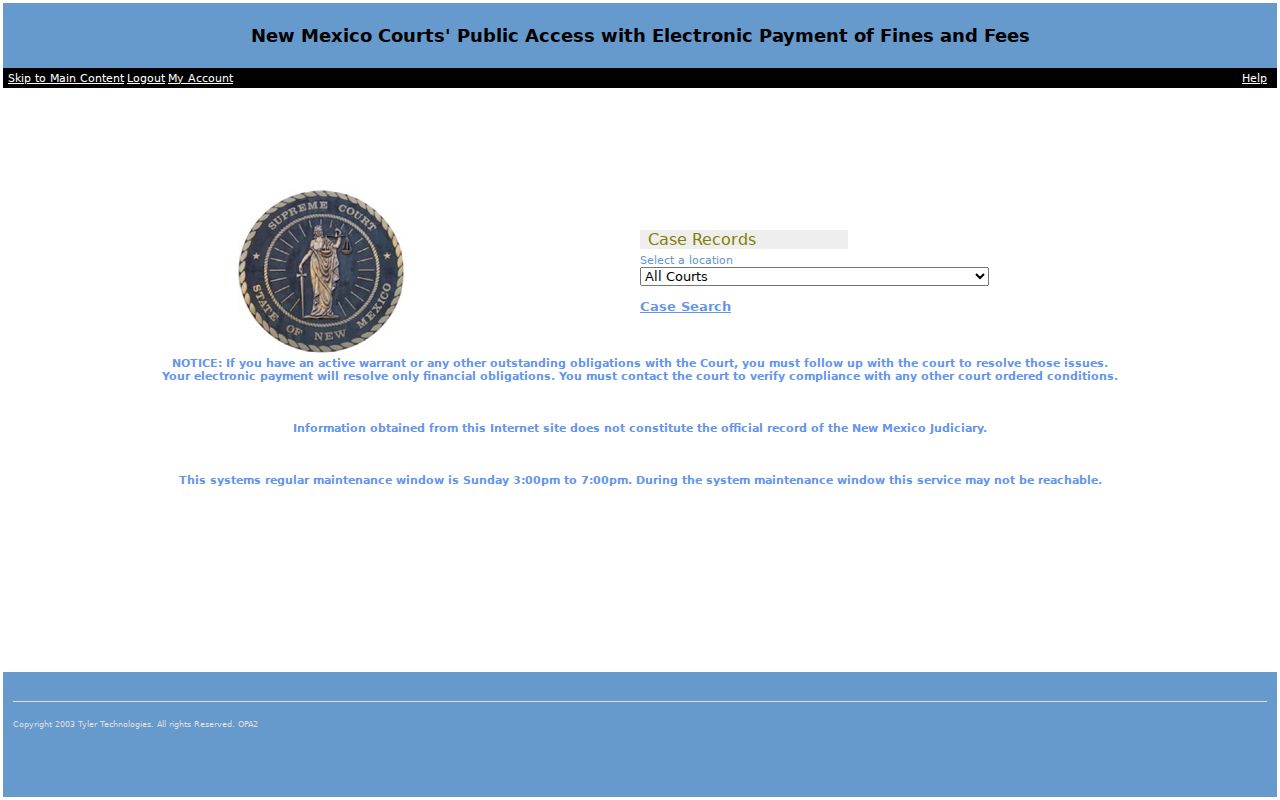 New Mexico Courts Case Lookup public search interface